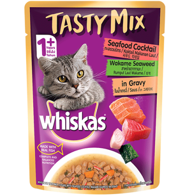 Whiskas® Tasty Mix Seafood Cocktail And Wakame Seaweed in Gravy 70g
